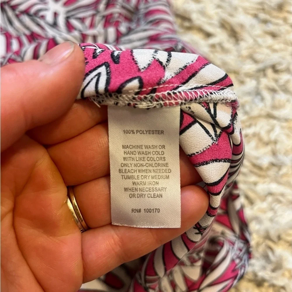 2/$30 Saint Tropez West - Pink White Tropical Sleeveless Blouse Summer Top Small - Picture 7 of 7
